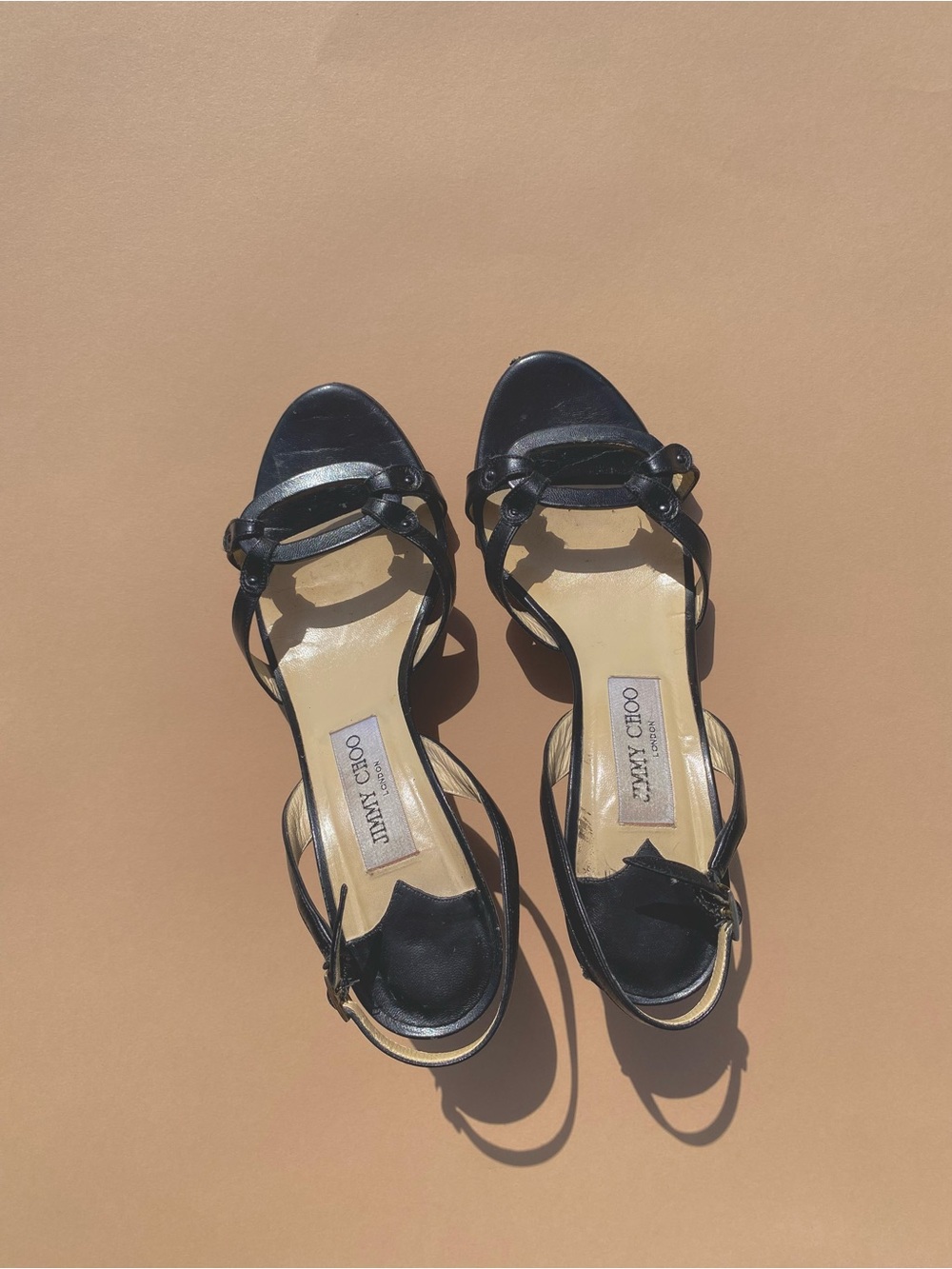 Vintage Jimmy Choo black leather slingback heels